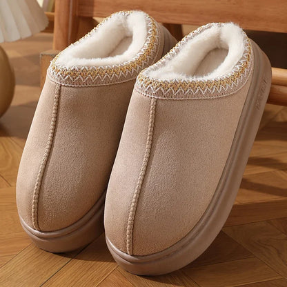 Fluffy Platform Slippers for Women 2025 Winter Plush Warm Cotton Shoes