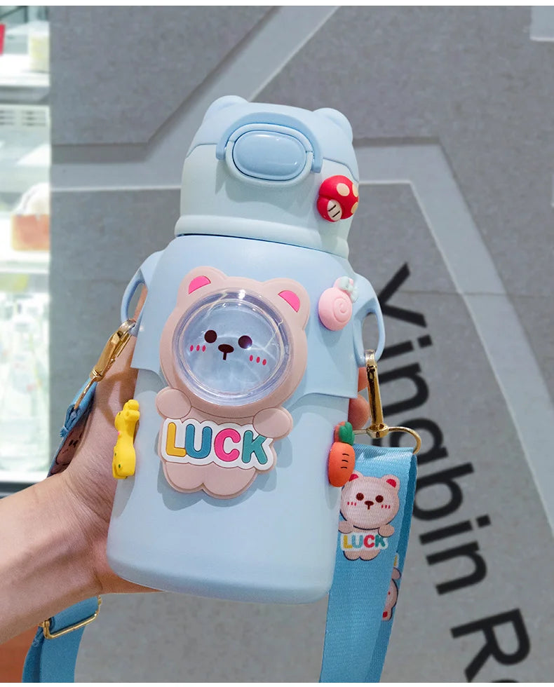 Cute Stainless Steel Leak-Proof  Water Bottle With Straw