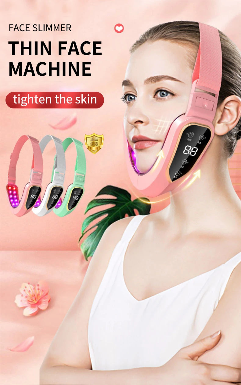 LED Photon Therapy Facial Lifting & Slimming Massager – Heated V-Face Double Chin Reducer & Skin Tightening Device