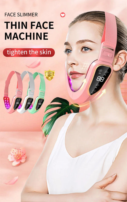 LED Photon Therapy Facial Lifting & Slimming Massager – Heated V-Face Double Chin Reducer & Skin Tightening Device