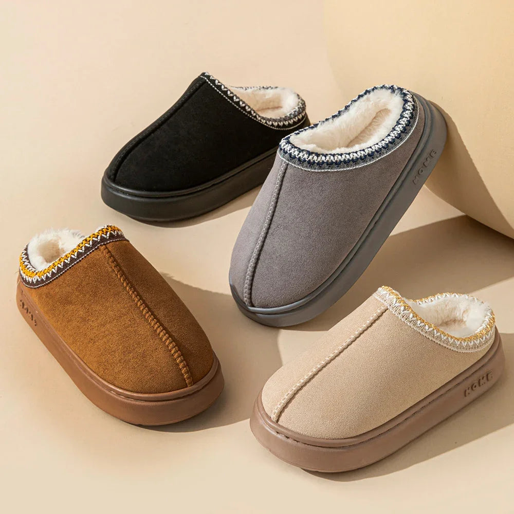 Fluffy Platform Slippers for Women 2025 Winter Plush Warm Cotton Shoes