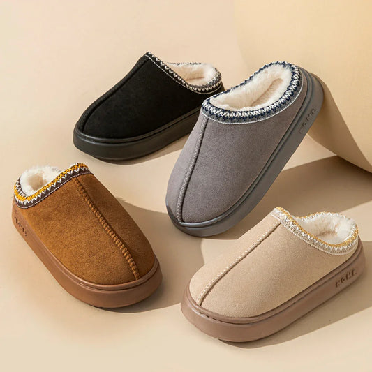 Fluffy Platform Slippers for Women 2025 Winter Plush Warm Cotton Shoes