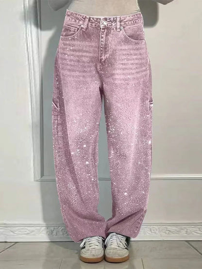 Casual Rhinestone Loose Harem Jeans