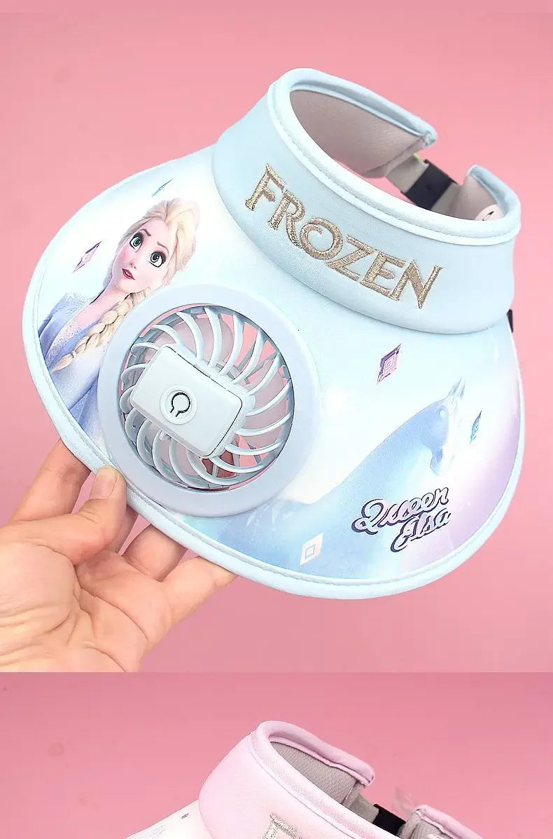 New  Disney Frozen Elsa Anna Olaf  Wide Brim  Kids Sun protection Fan Hat Charging USB