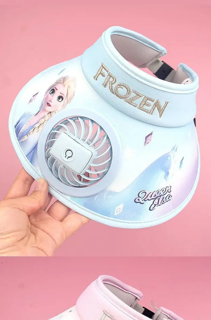 New  Disney Frozen Elsa Anna Olaf  Wide Brim  Kids Sun protection Fan Hat Charging USB