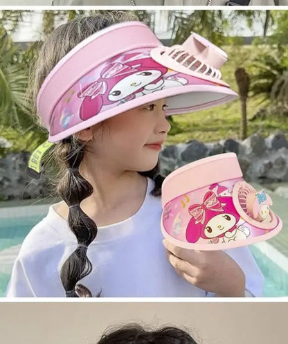 Kulomi Sanrio Kids  Wide Brim  Sun protection Fan Hat Charging USB