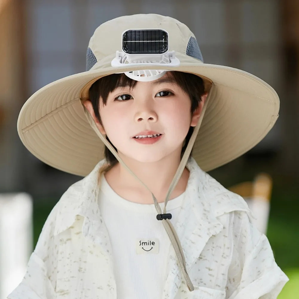 Kids Wide Brim Sun protection Fan Hat Charging Solar/USB