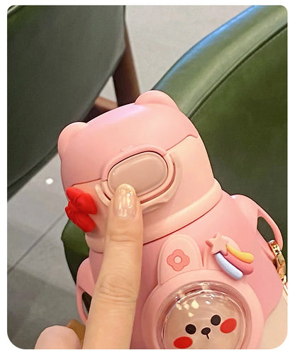 Cute Stainless Steel Leak-Proof  Water Bottle With Straw
