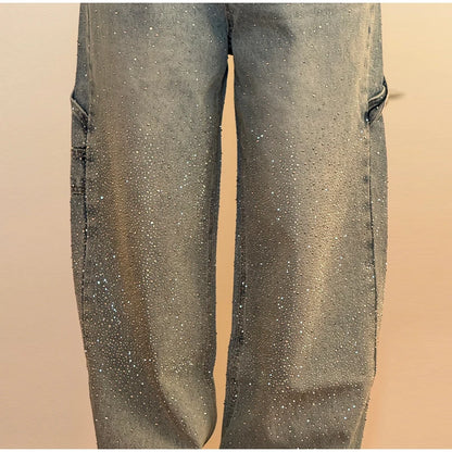 Casual Rhinestone Loose Harem Jeans