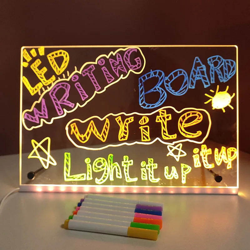 LED Note Board Night Light With Colorful 7 Pens Acrylic Drawing Board
