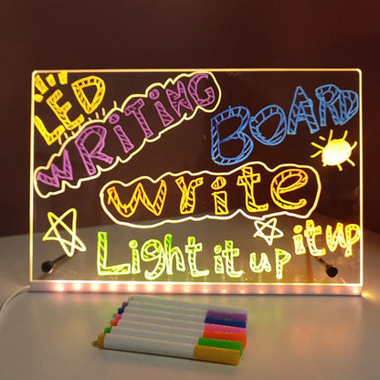 LED Note Board Night Light With Colorful 7 Pens Acrylic Drawing Board