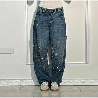 Casual Rhinestone Loose Harem Jeans