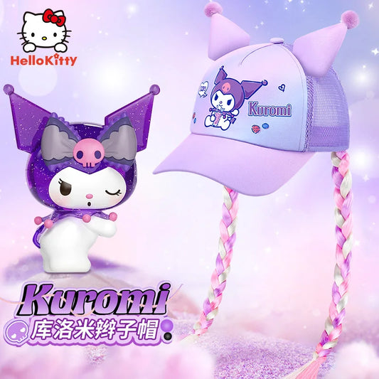 Kuromi Cute Kawaii Wig Braid  Summer Hat Kids Children Aged 5-10