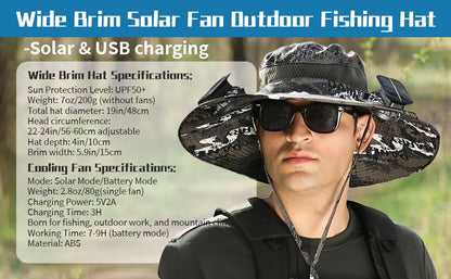 UPF 50+ Wide Brim Solar Fan & Charging Hat