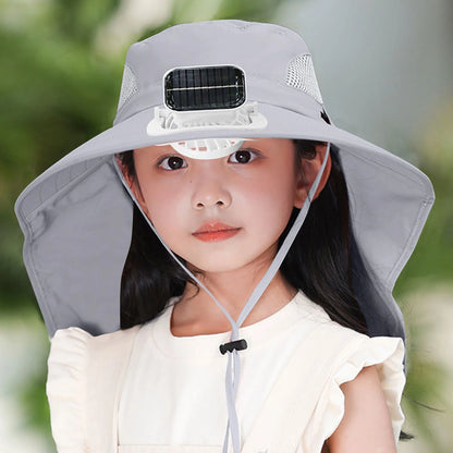 UV Protection Kids Solar/USB Charging Fan Hat For Outdoor activity