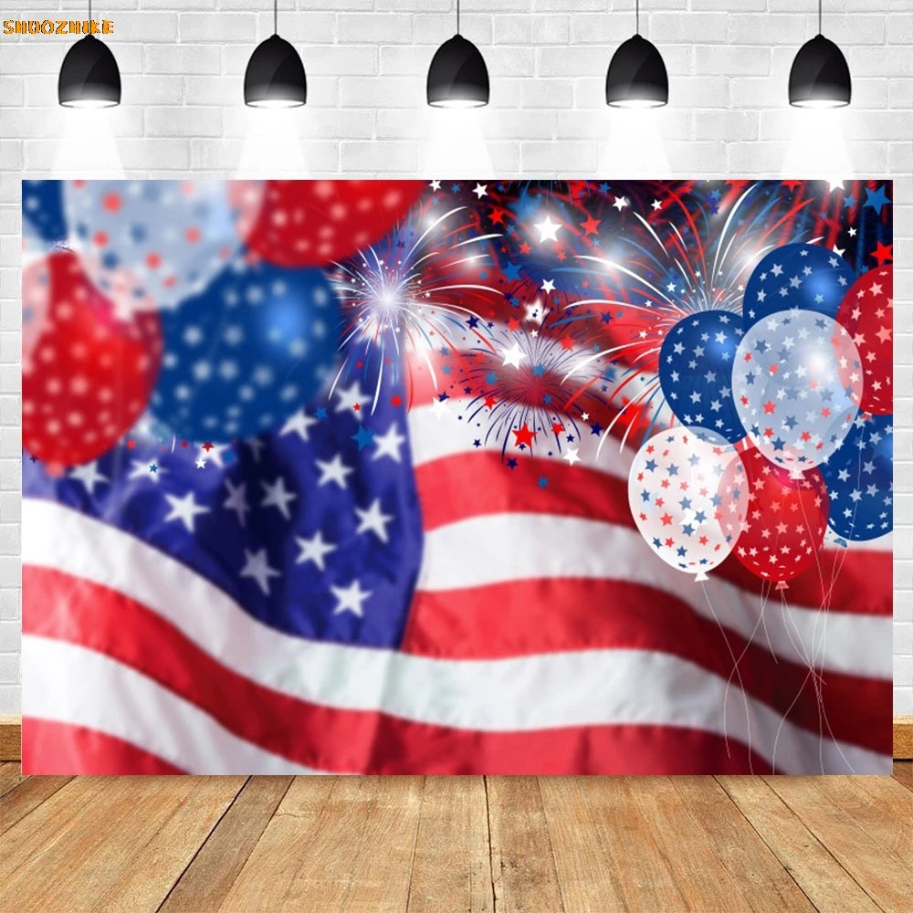 Flag and Balloon 4th Of July Day Photography