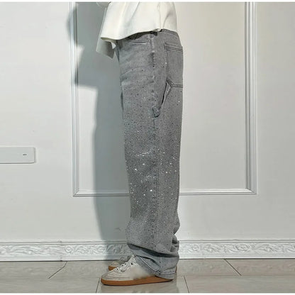 Casual Rhinestone Loose Harem Jeans