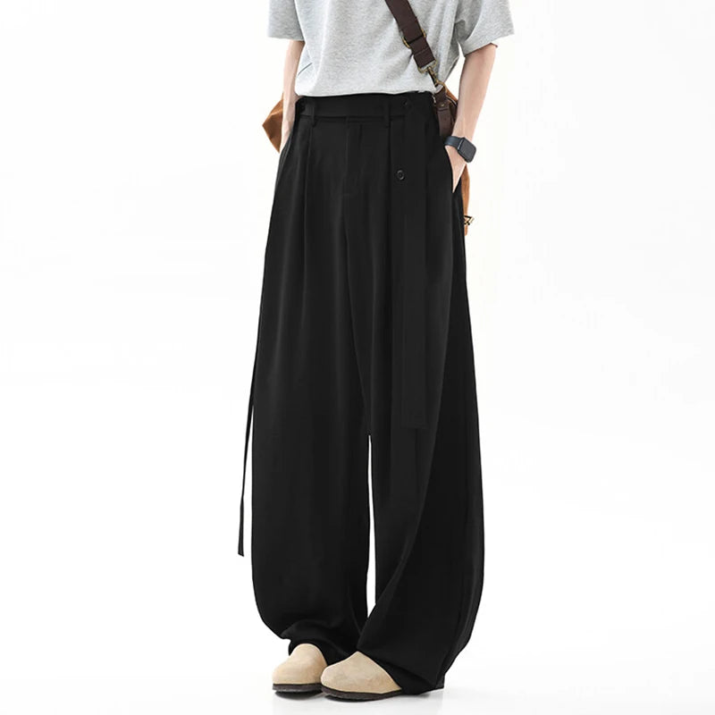 Pleated Ribbon  Loose Casual Pants