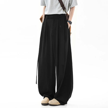Pleated Ribbon  Loose Casual Pants