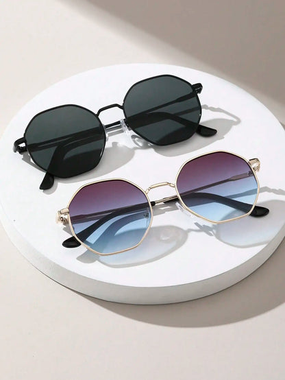 2 Pcs Metal Geometric Classical Sunglasses