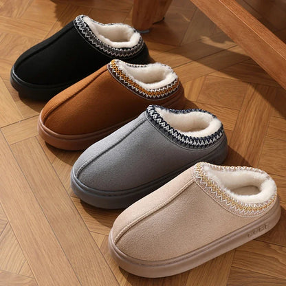 Fluffy Platform Slippers for Women 2025 Winter Plush Warm Cotton Shoes