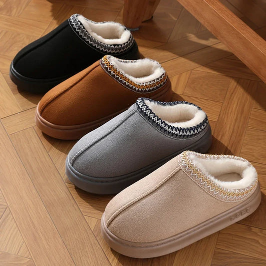 Fluffy Platform Slippers for Women 2025 Winter Plush Warm Cotton Shoes