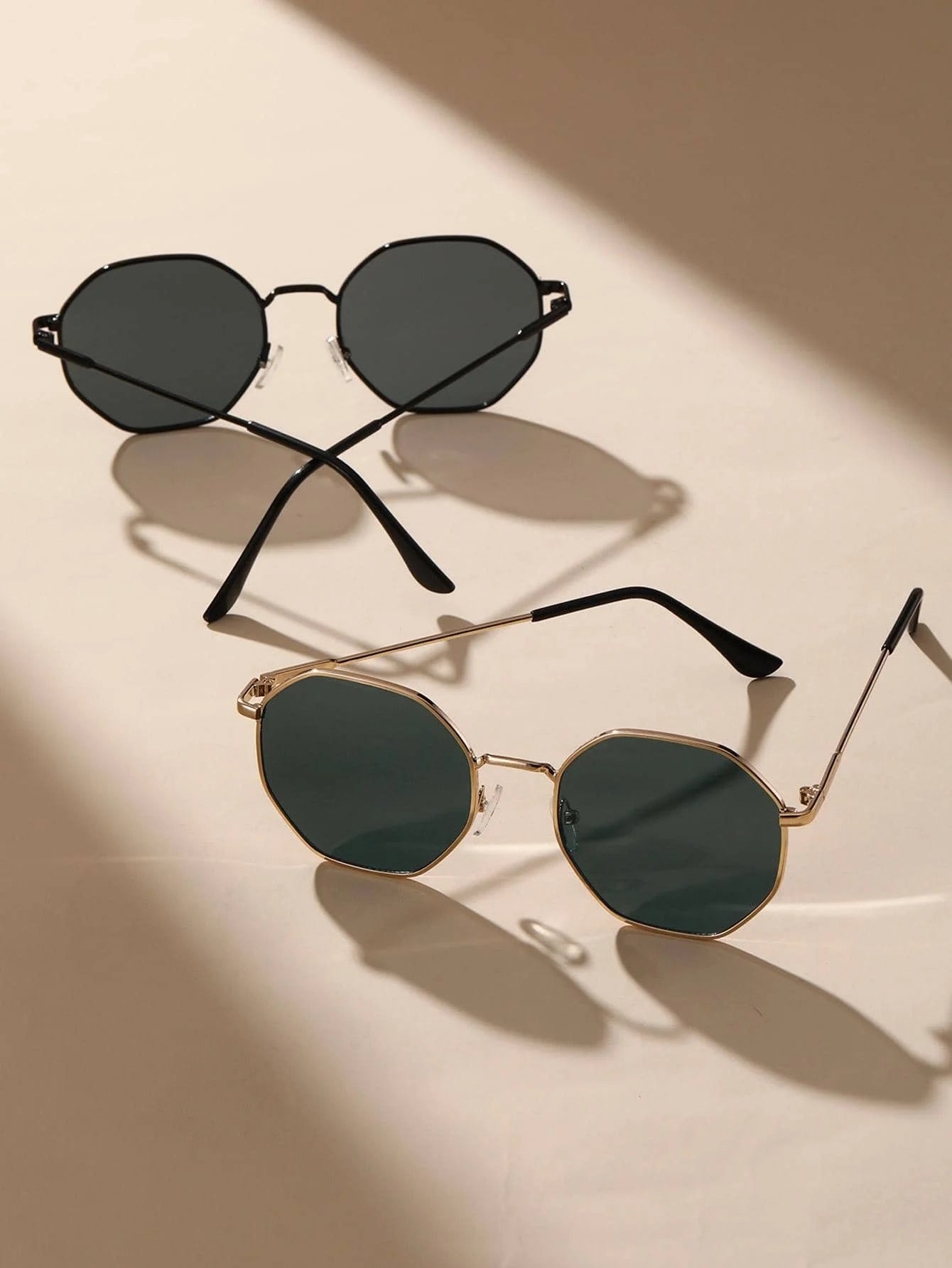 2 Pcs Metal Geometric Classical Sunglasses