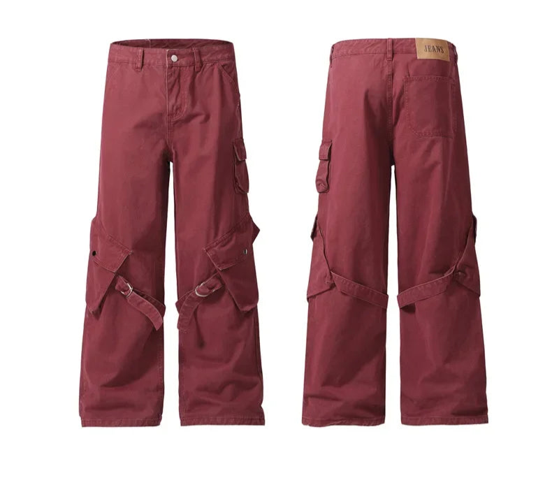 Red Vintage American Style Casual  Pants