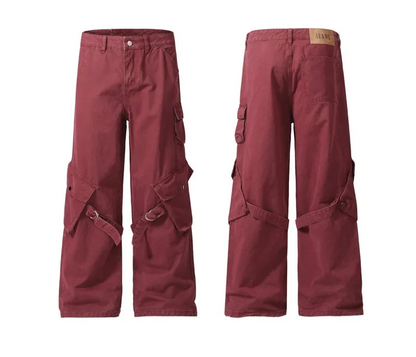 Red Vintage American Style Casual  Pants