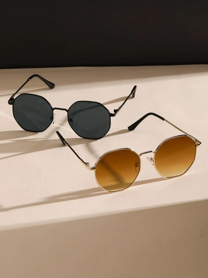 2 Pcs Metal Geometric Classical Sunglasses