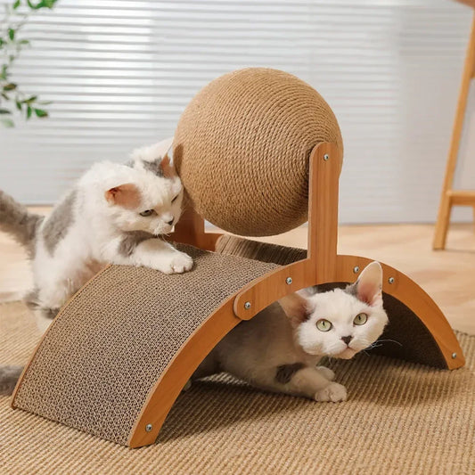 Cat Scratching Ball Wooden Cat Scratcher  Toy 2 In1