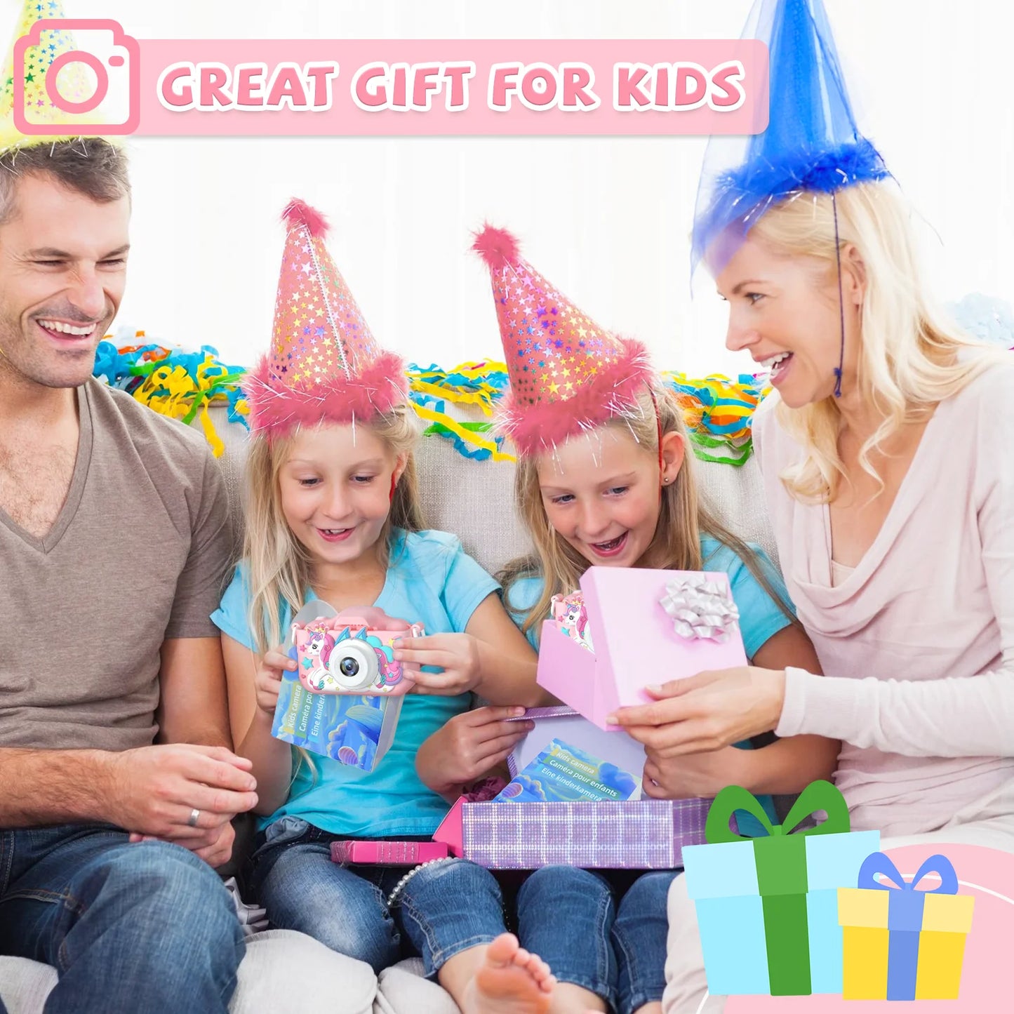 Unicorn Kids Mini Dual Camera Toy 1080P HD Video Camera 48MP With Silicone Protective Cover