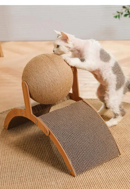 Cat Scratching Ball Wooden Cat Scratcher  Toy 2 In1