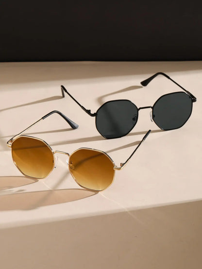 2 Pcs Metal Geometric Classical Sunglasses