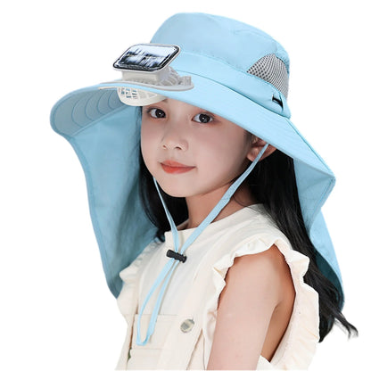 UV Protection Kids Solar/USB Charging Fan Hat For Outdoor activity