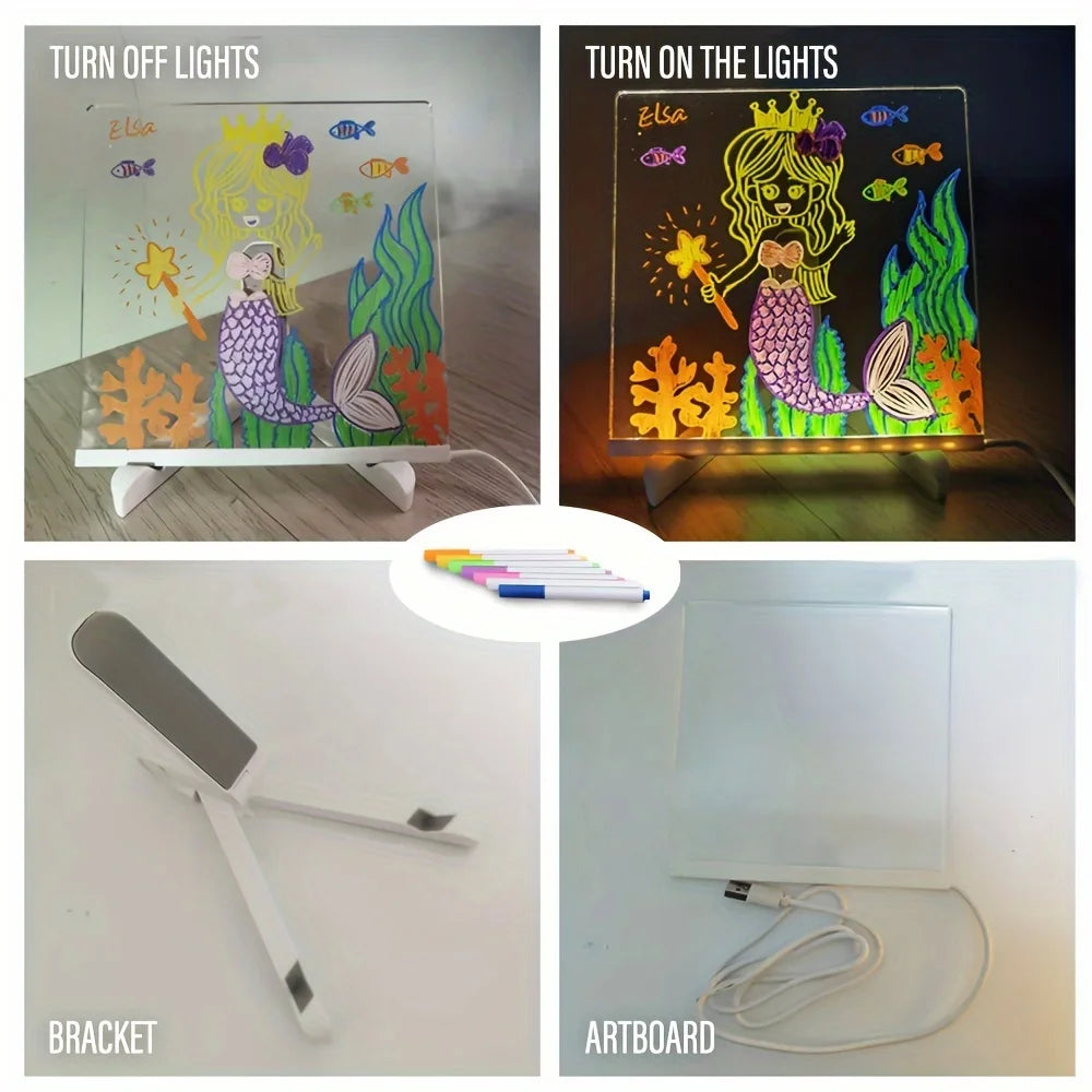 LED Note Board Night Light With Colorful 7 Pens Acrylic Drawing Board