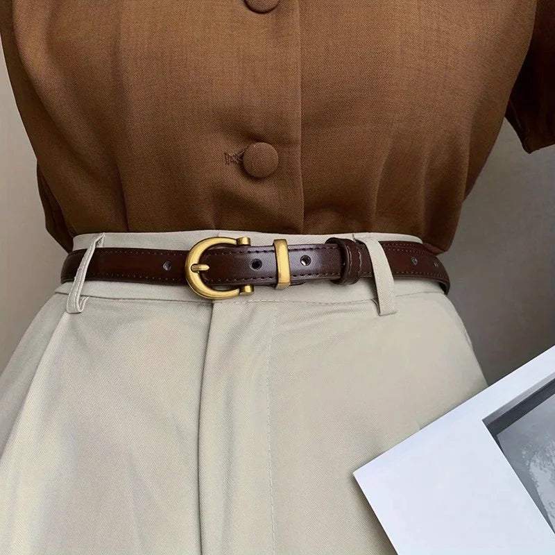 Vintage PU Leather Oval Buckle Belt