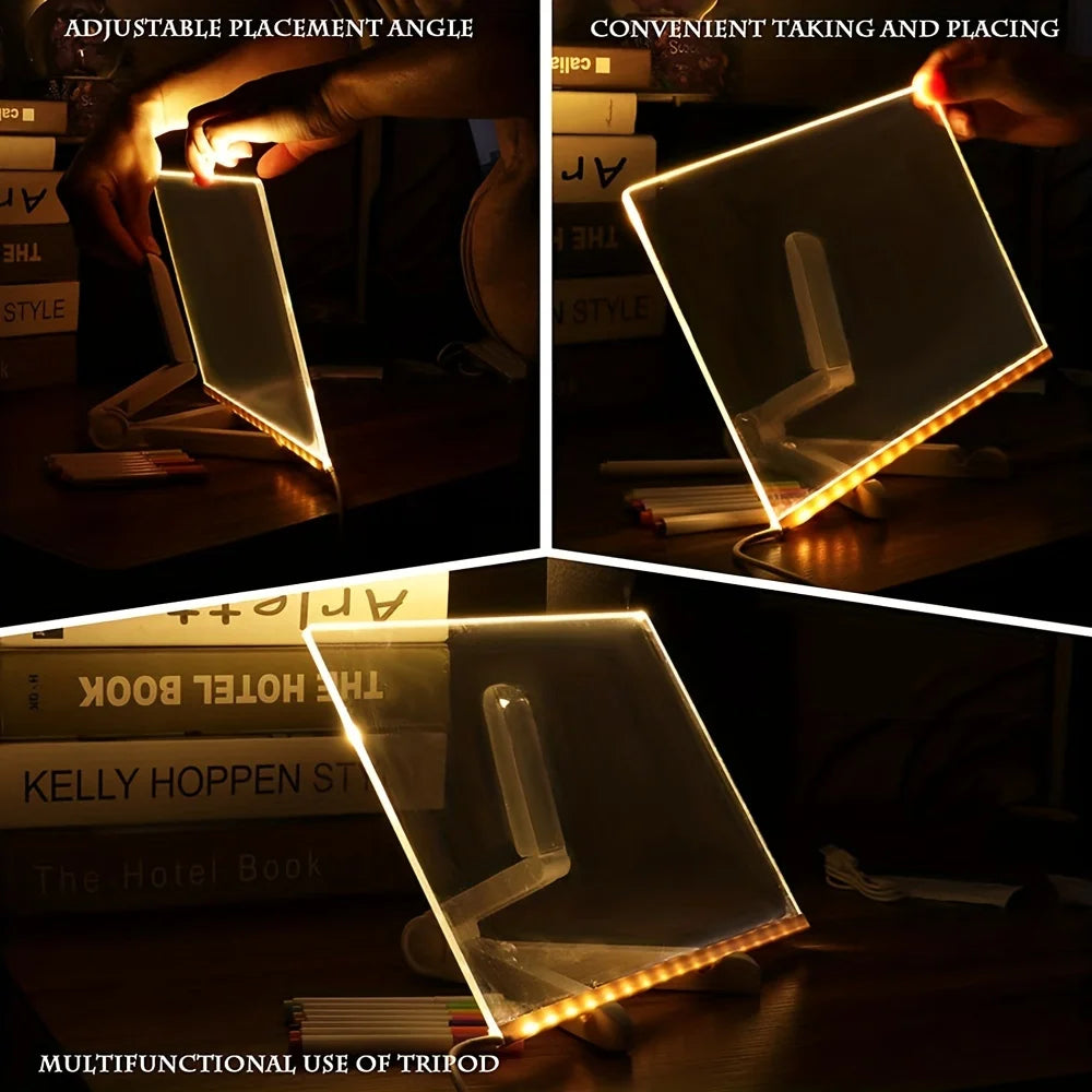 LED Note Board Night Light With Colorful 7 Pens Acrylic Drawing Board