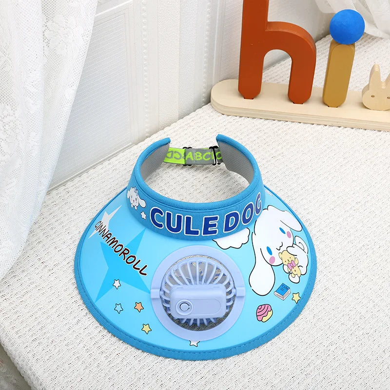 Cute Cartoon Wide Brim Kids  Sun protection Fan Hat Charging USB