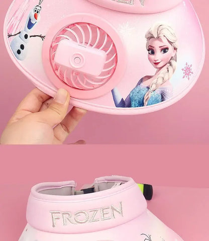 New  Disney Frozen Elsa Anna Olaf  Wide Brim  Kids Sun protection Fan Hat Charging USB