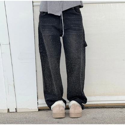 Casual Rhinestone Loose Harem Jeans