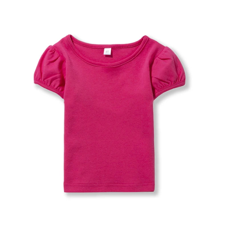 Girls' 100% Cotton Short Sleeve Summer Puff Tee T shirts for School & Play