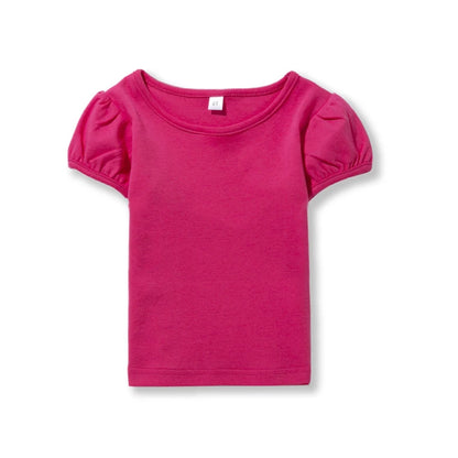 Girls' 100% Cotton Short Sleeve Summer Puff Tee T shirts for School & Play