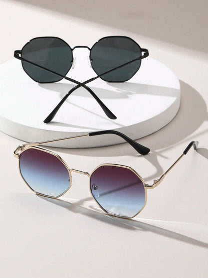 2 Pcs Metal Geometric Classical Sunglasses