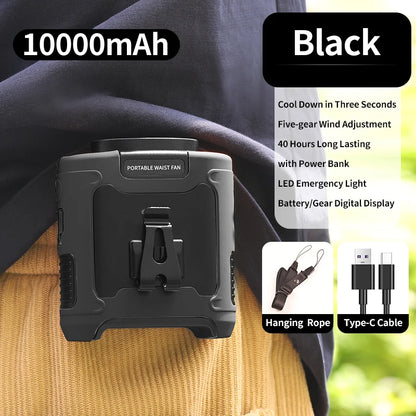 Outdoor Portable Waist Fan,Neck Fan, Hiking Fan  10000mAh