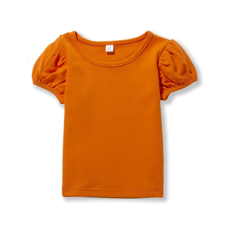 Girls' 100% Cotton Short Sleeve Summer Puff Tee T shirts for School & Play
