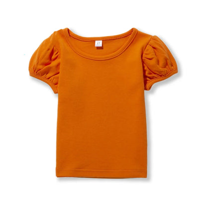 Girls' 100% Cotton Short Sleeve Summer Puff Tee T shirts for School & Play