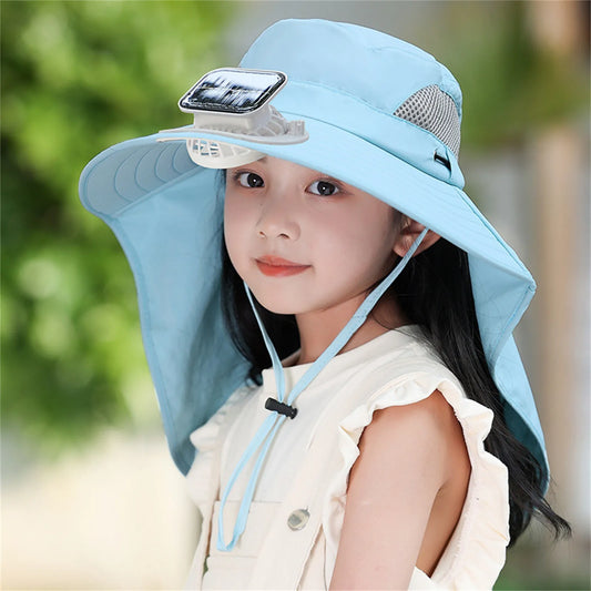 UV Protection Kids Solar/USB Charging Fan Hat For Outdoor activity