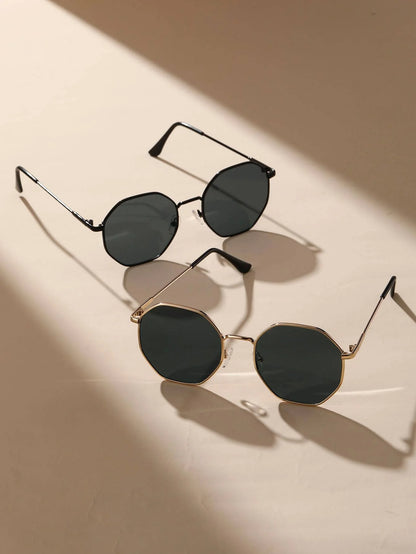 2 Pcs Metal Geometric Classical Sunglasses