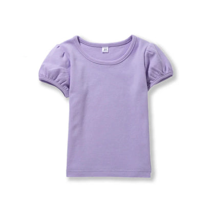 Girls' 100% Cotton Short Sleeve Summer Puff Tee T shirts for School & Play